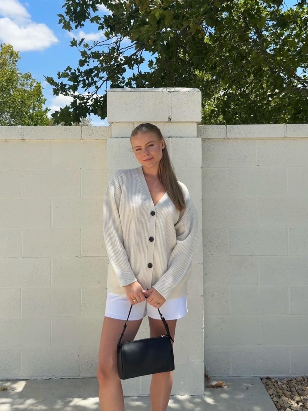 Classic Cream Button-Front Ribbed Cardigan Sweater - Picture 2 of 5